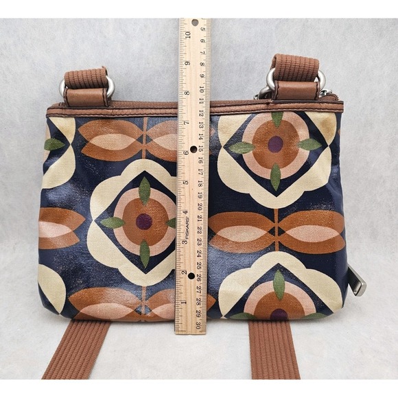 Key-Per Fossil Coated Canvas Crossbody Bag Floral Logo Lock Key Purse - Picture 6 of 8